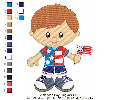 Cute Boy with Flag – Fill Stitch – Machine Embroidery Design