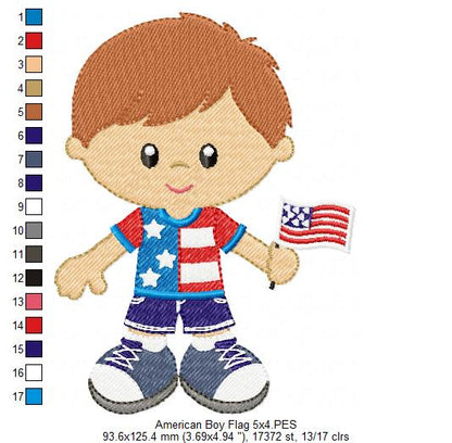 American Girl and Boy with Flag - Fill Stitch - Set of 2 designs