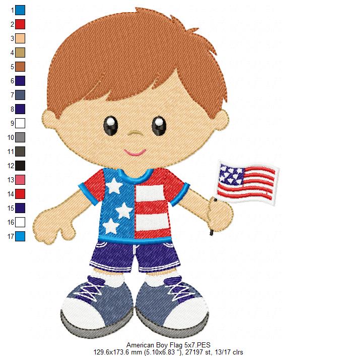 American Girl and Boy with Flag - Fill Stitch - Set of 2 designs