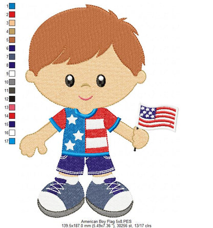 American Girl and Boy with Flag - Fill Stitch - Set of 2 designs