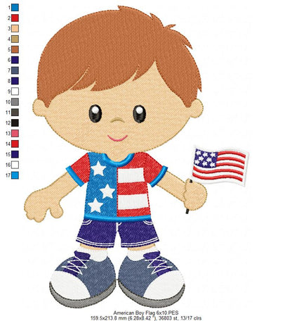 American Girl and Boy with Flag - Fill Stitch - Set of 2 designs