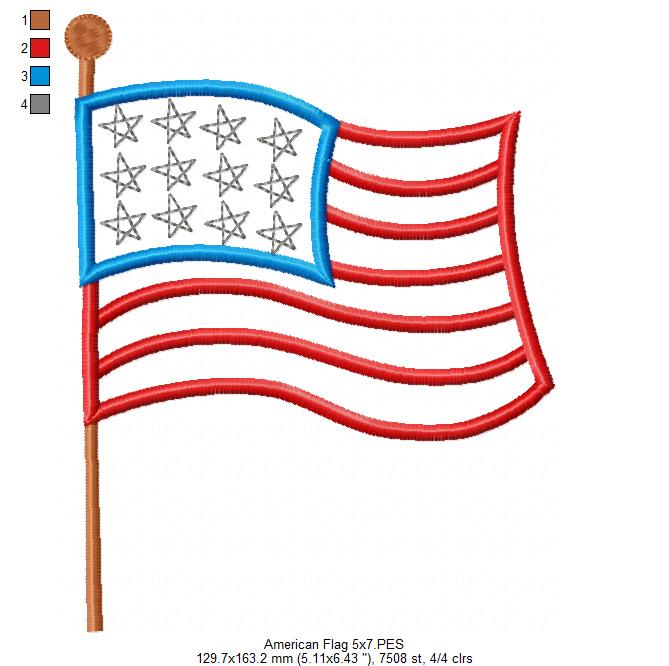 American USA  Flag - Fill Stitch