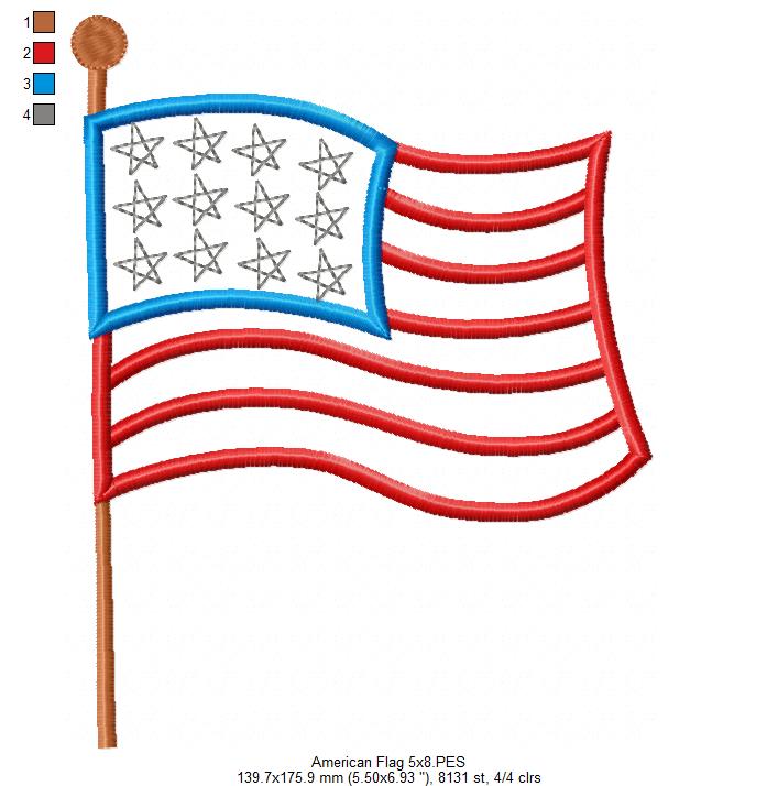 American USA  Flag - Fill Stitch