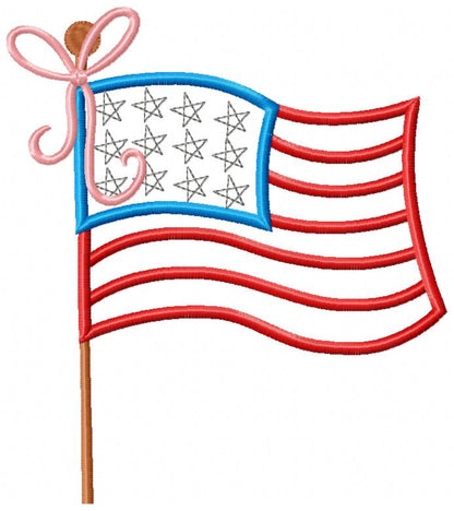 American USA Flag with Bow - Fill Stitch