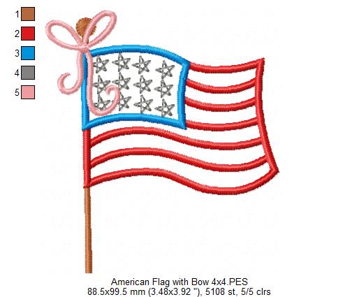 American USA Flag with Bow - Fill Stitch