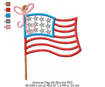 American USA Flag with Bow - Fill Stitch