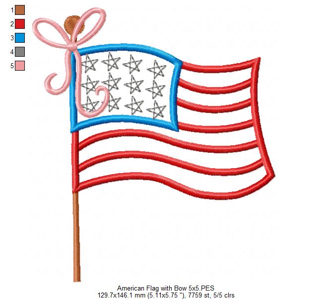 American USA Flag with Bow - Fill Stitch
