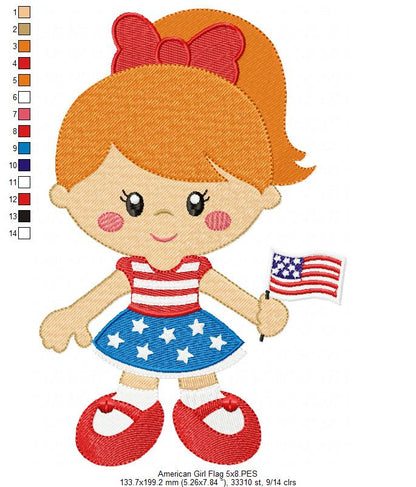 American Girl and Boy with Flag - Fill Stitch - Set of 2 designs