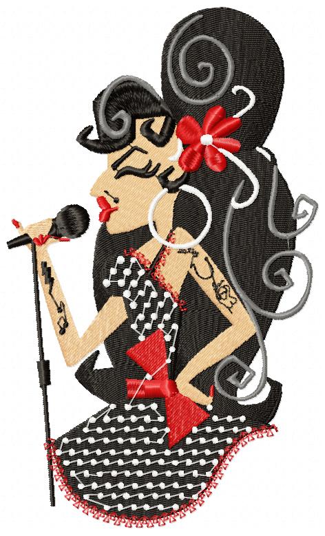 Vintage Jazz Singer Girl - Fill Stitch - Machine Embroidery Design