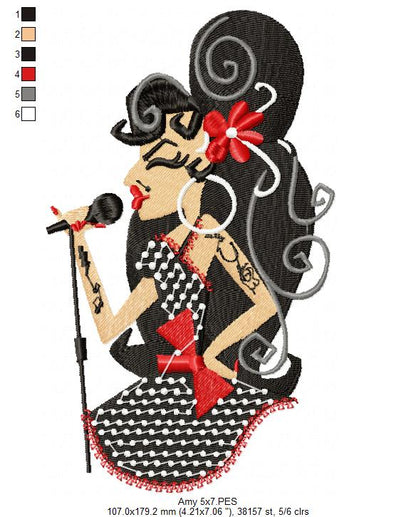 Vintage Jazz Singer Girl - Fill Stitch - Machine Embroidery Design
