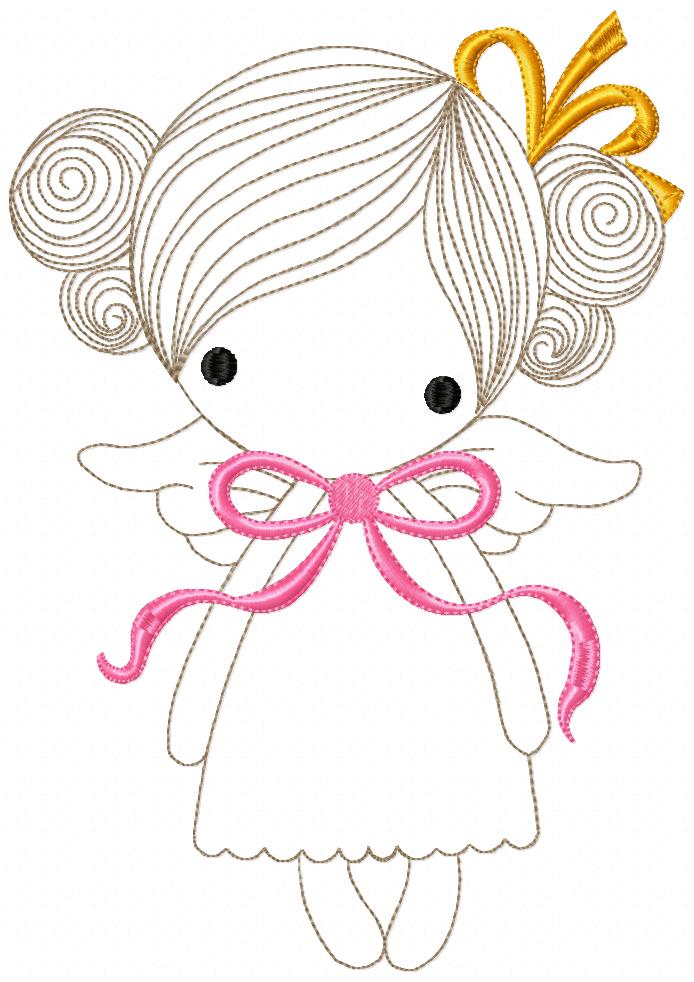 Angel Girl with Bow - RedworkEmbroidery