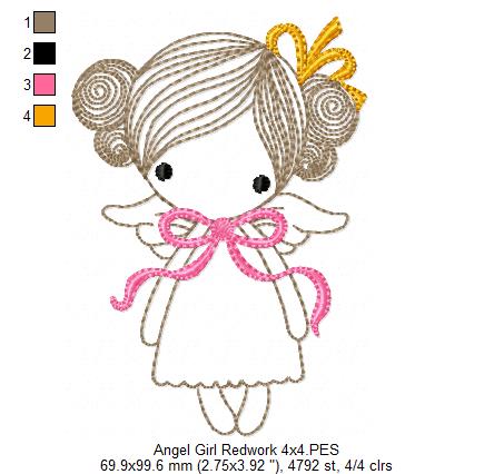 Angel Girl with Bow - RedworkEmbroidery