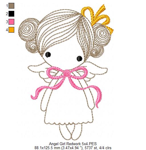 Angel Girl with Bow - RedworkEmbroidery