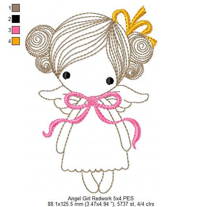 Angel Girl with Bow - RedworkEmbroidery