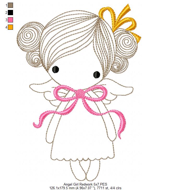 Angel Girl with Bow - RedworkEmbroidery