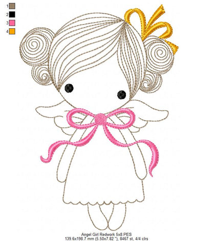 Angel Girl with Bow - RedworkEmbroidery
