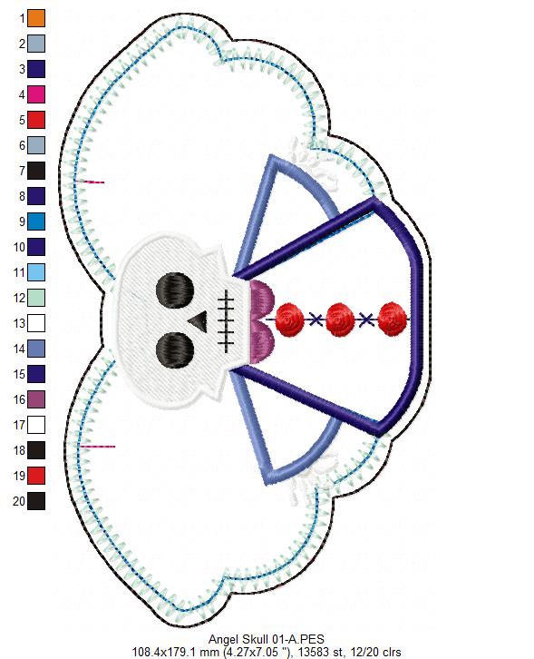 Skull Angel Door Ornament - ITH Project - Machine Embroidery Design