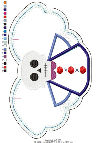 Skull Angel Door Ornament - ITH Project - Machine Embroidery Design