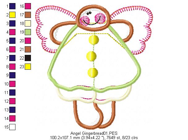 Country Angel Gingerbread  - Applique - Machine Embroidery Design