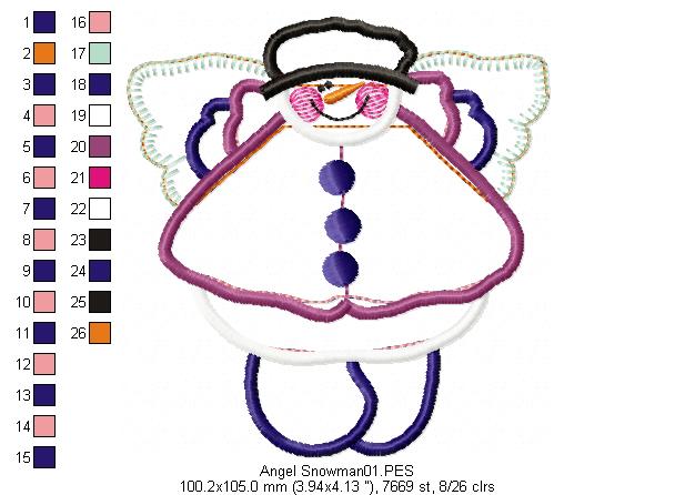 Country Angel Snowman - Applique - Machine Embroidery Design