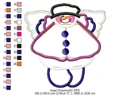 Country Angel Snowman - Applique - Machine Embroidery Design