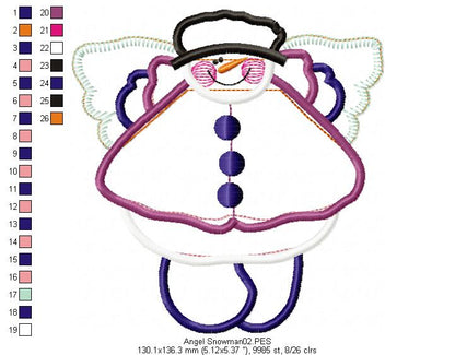 Country Angel Snowman - Applique - Machine Embroidery Design