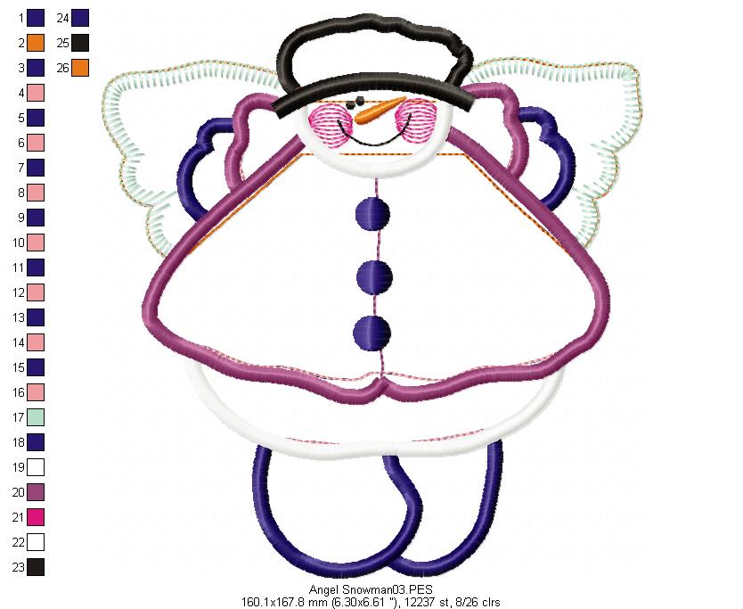 Country Angel Snowman - Applique - Machine Embroidery Design
