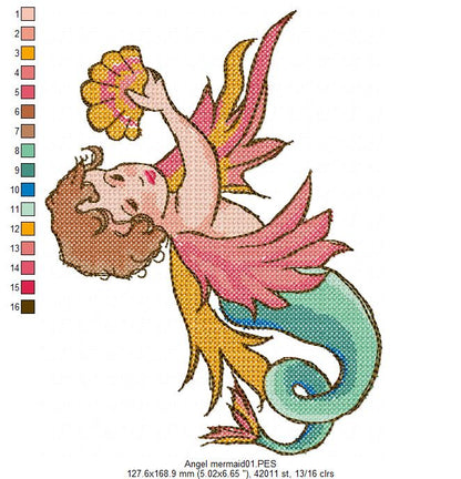 Vintage Mermaid  1 - Cross Stitch Style