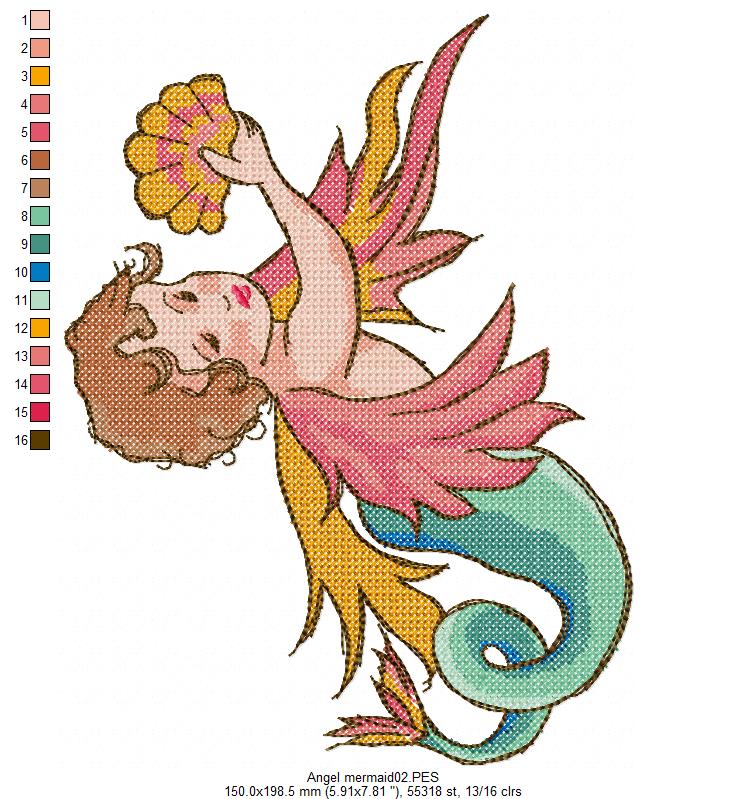 Vintage Mermaid  1 - Cross Stitch Style