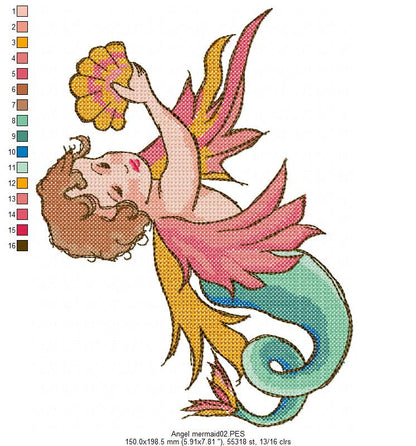 Vintage Mermaid  1 - Cross Stitch Style