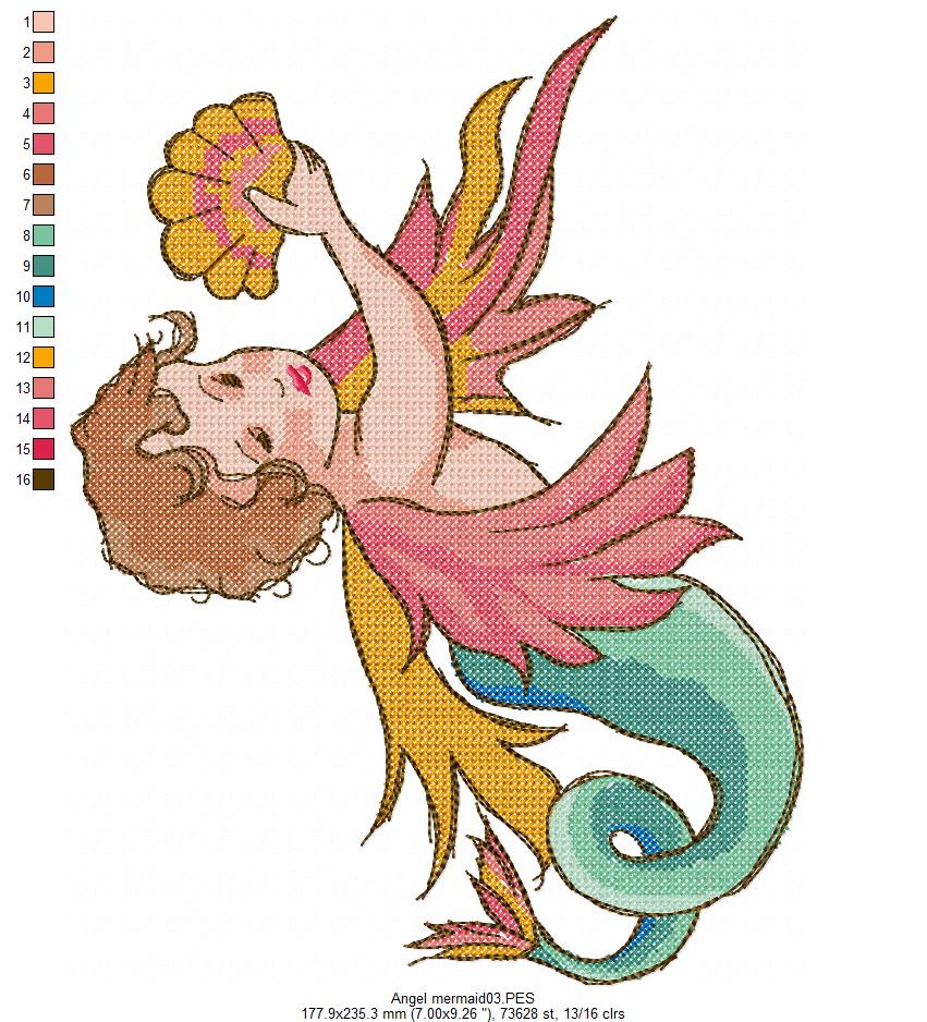Vintage Mermaid  1 - Cross Stitch Style