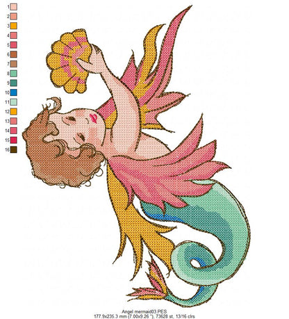 Vintage Mermaid  1 - Cross Stitch Style