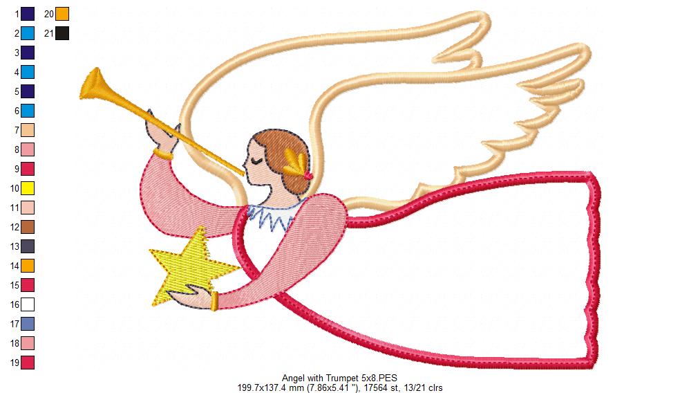 Christmas Angel with Trumpet - Applique