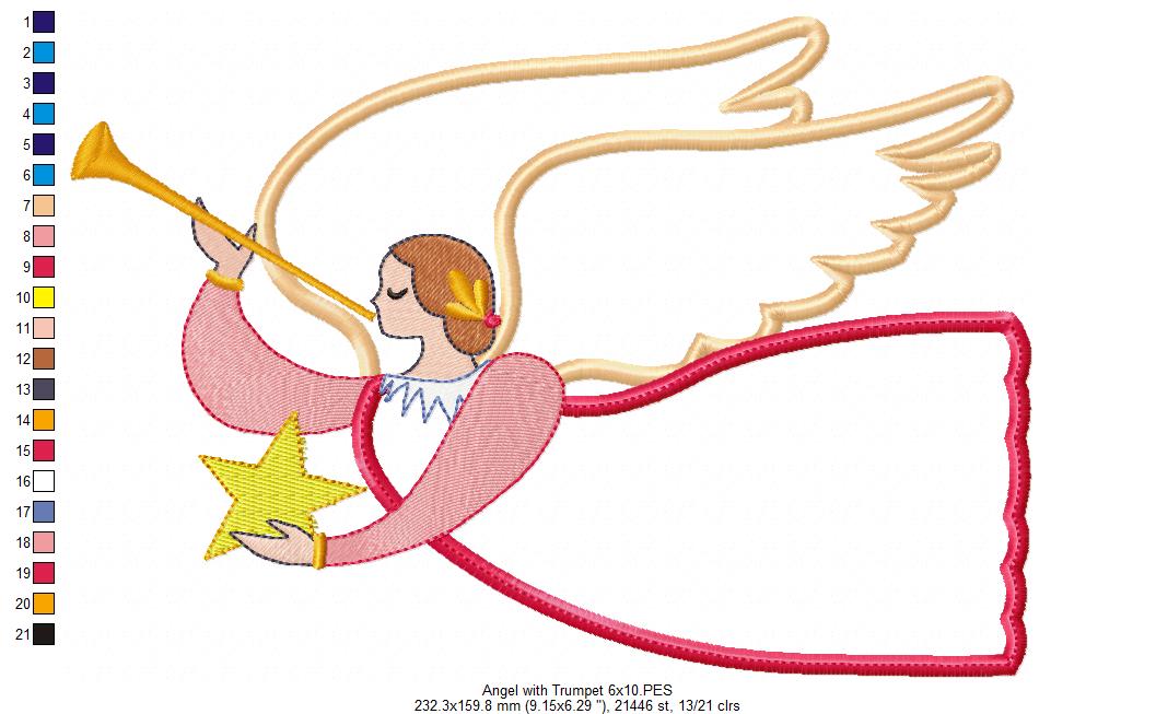 Christmas Angel with Trumpet - Applique Embroidery