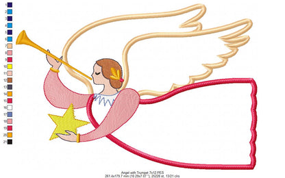 Christmas Angel with Trumpet - Applique Embroidery