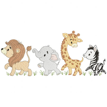 Animals Safari Lion, Elephant, Giraffe and Zebra - Rippled Stitch