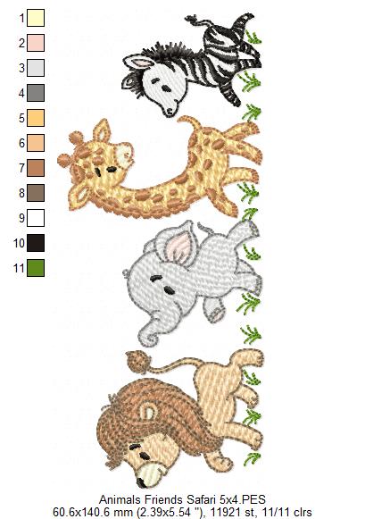 Animals Safari Lion, Elephant, Giraffe and Zebra - Rippled Stitch