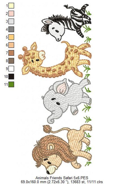 Animals Safari Lion, Elephant, Giraffe and Zebra - Rippled Stitch