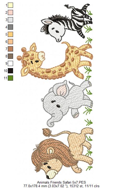 Animals Safari Lion, Elephant, Giraffe and Zebra - Rippled Stitch