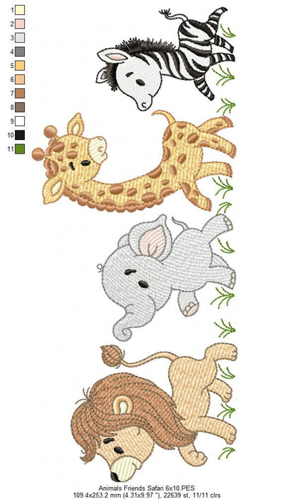 Animals Safari Lion, Elephant, Giraffe and Zebra - Rippled Stitch