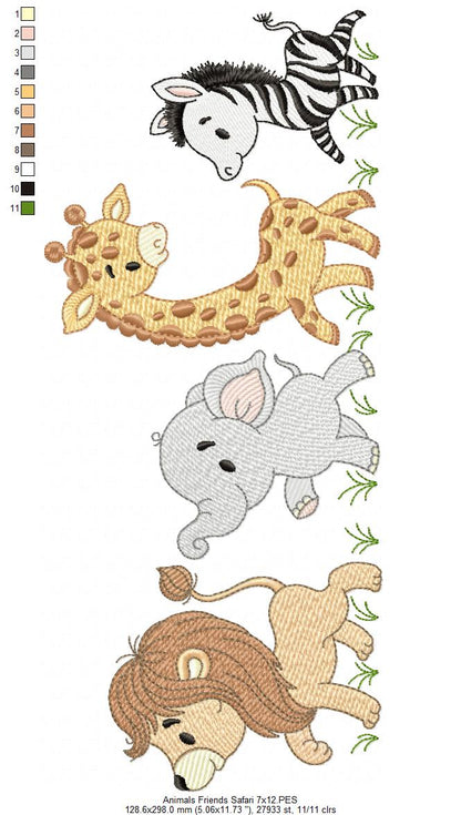 Animals Safari Lion, Elephant, Giraffe and Zebra - Rippled Stitch