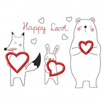 Happy Love Animal Friends - Appliqué – Machine Embroidery Design