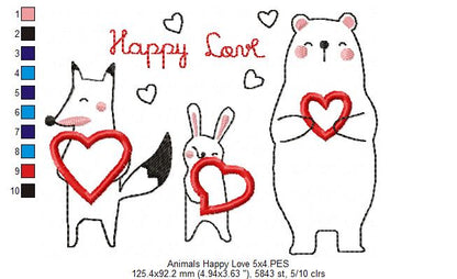 Happy Love Animal Friends - Appliqué – Machine Embroidery Design