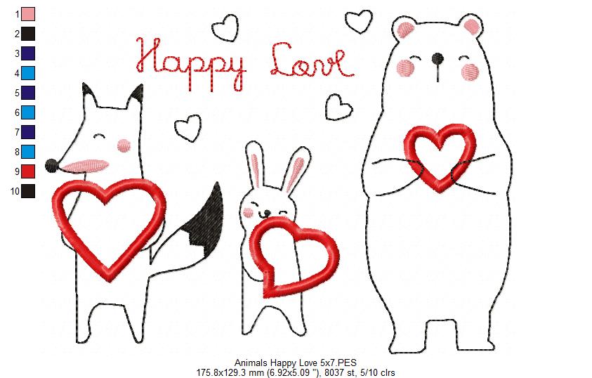 Happy Love Animal Friends - Appliqué – Machine Embroidery Design