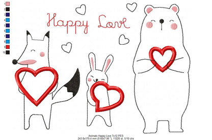 Happy Love Animal Friends - Appliqué – Machine Embroidery Design