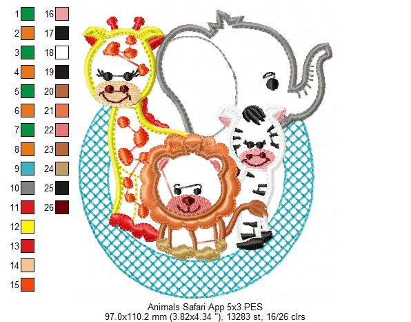 Animals Safari - Applique Machine Embroidery Design