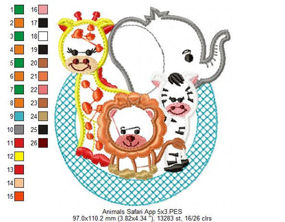 Animals Safari - Applique Machine Embroidery Design
