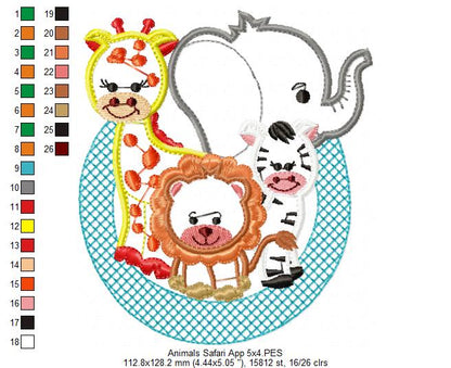 Animals Safari - Applique Machine Embroidery Design