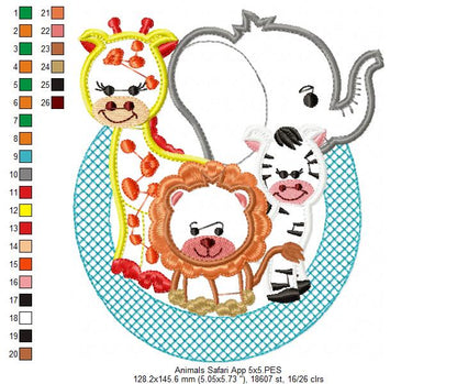 Animals Safari - Applique Machine Embroidery Design