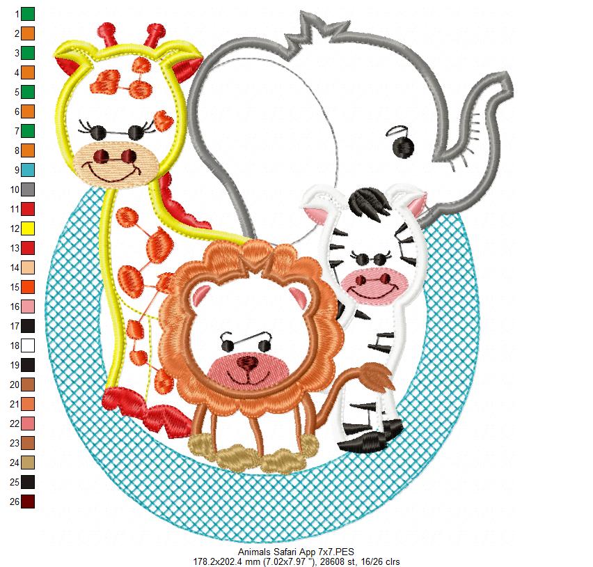 Animals Safari - Applique Machine Embroidery Design